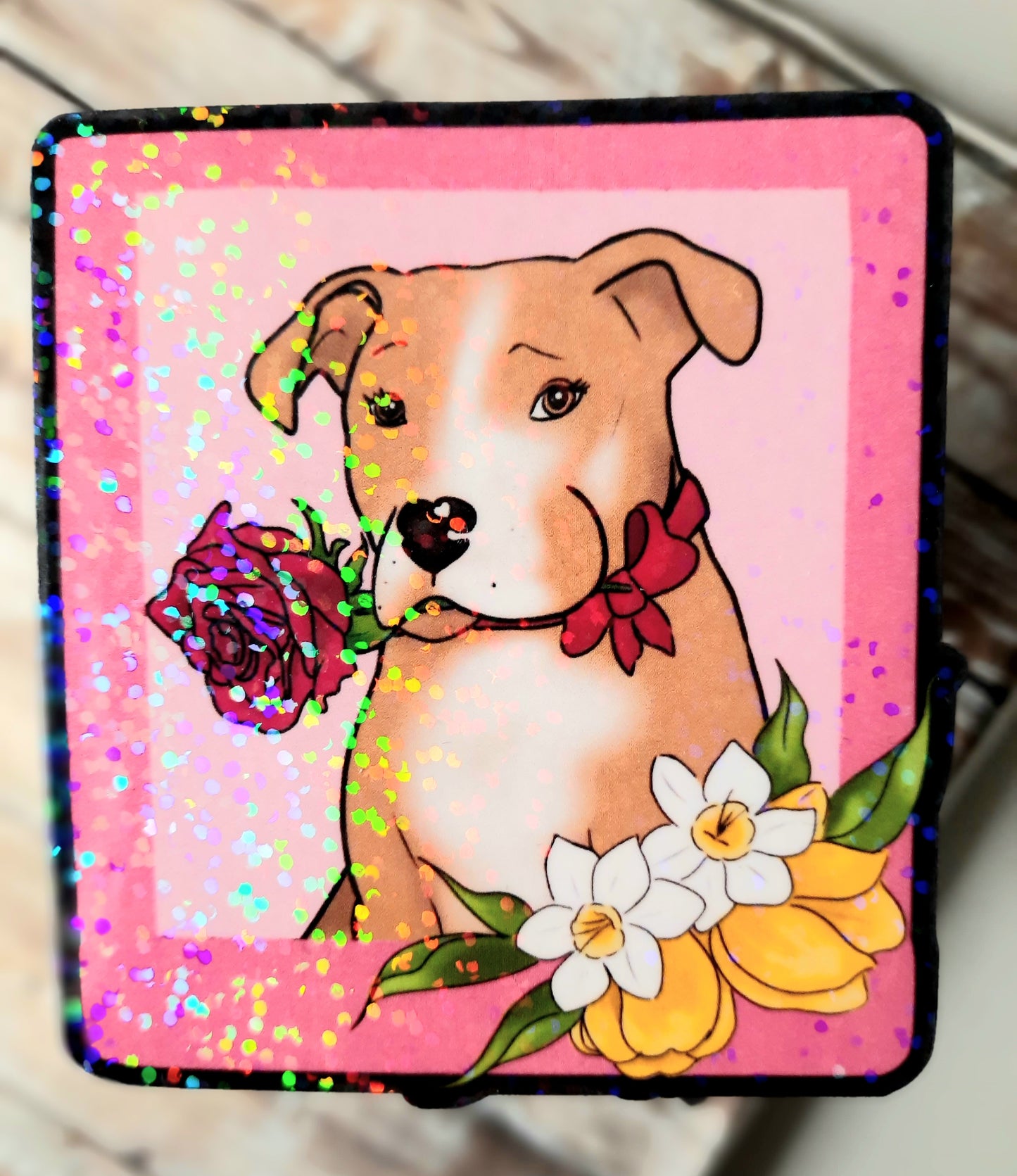 Tan and white pitbull sticker