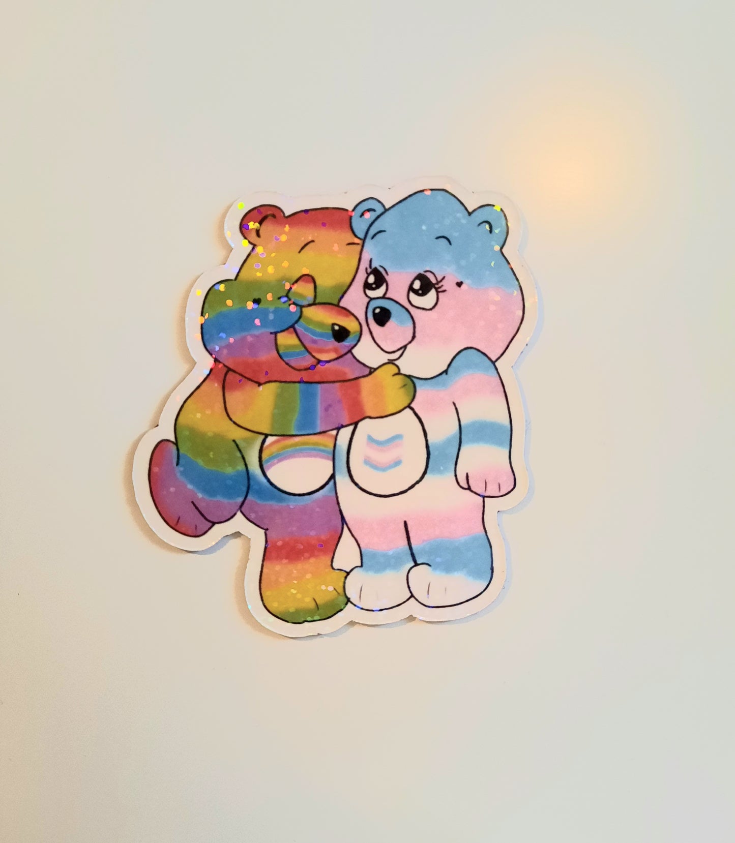 Rainbow and Trans flag hugging bears magnet