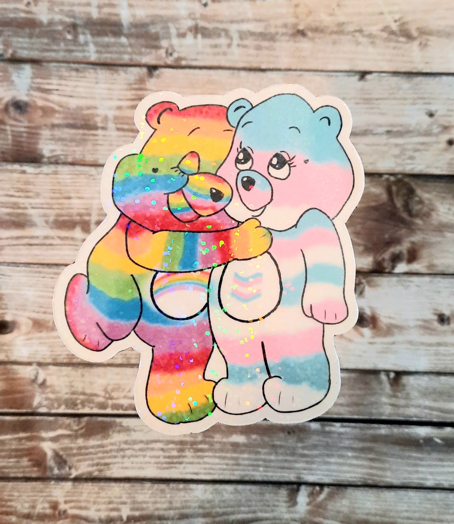 Rainbow and Trans flag hugging bears magnet