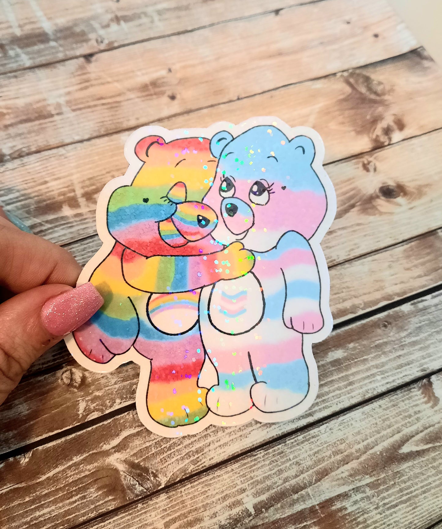Rainbow and Trans flag hugging bears magnet