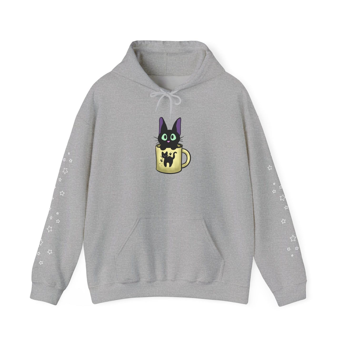 Black Cat in a Mug Hoodie — Cute Kawaii Black Cat Coffee Cup Sweatshirt