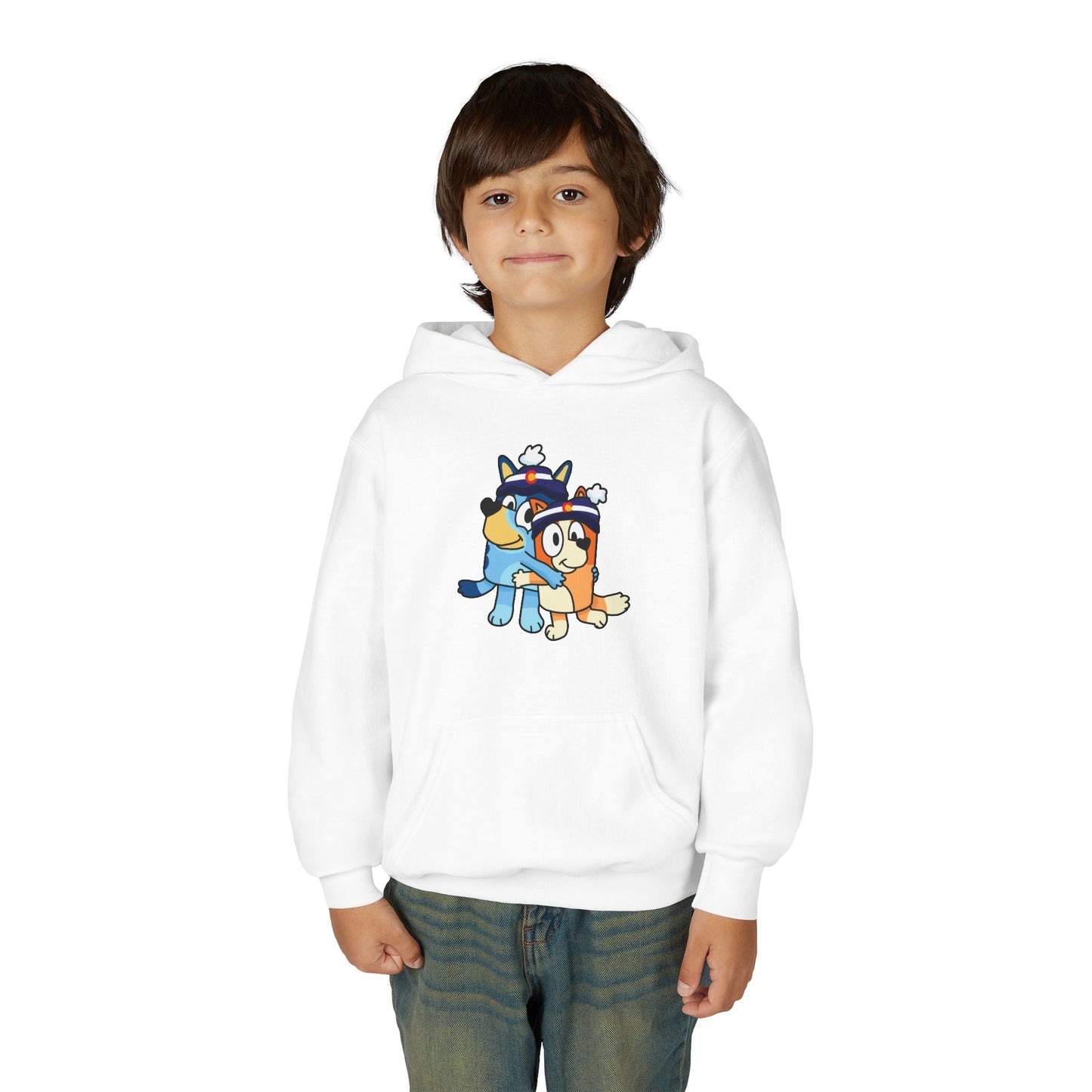 Kids Sizes - Cartoon Colorado Puppy Hoodie – Cute Blue & Brown Dog Friends Youth Hoodie