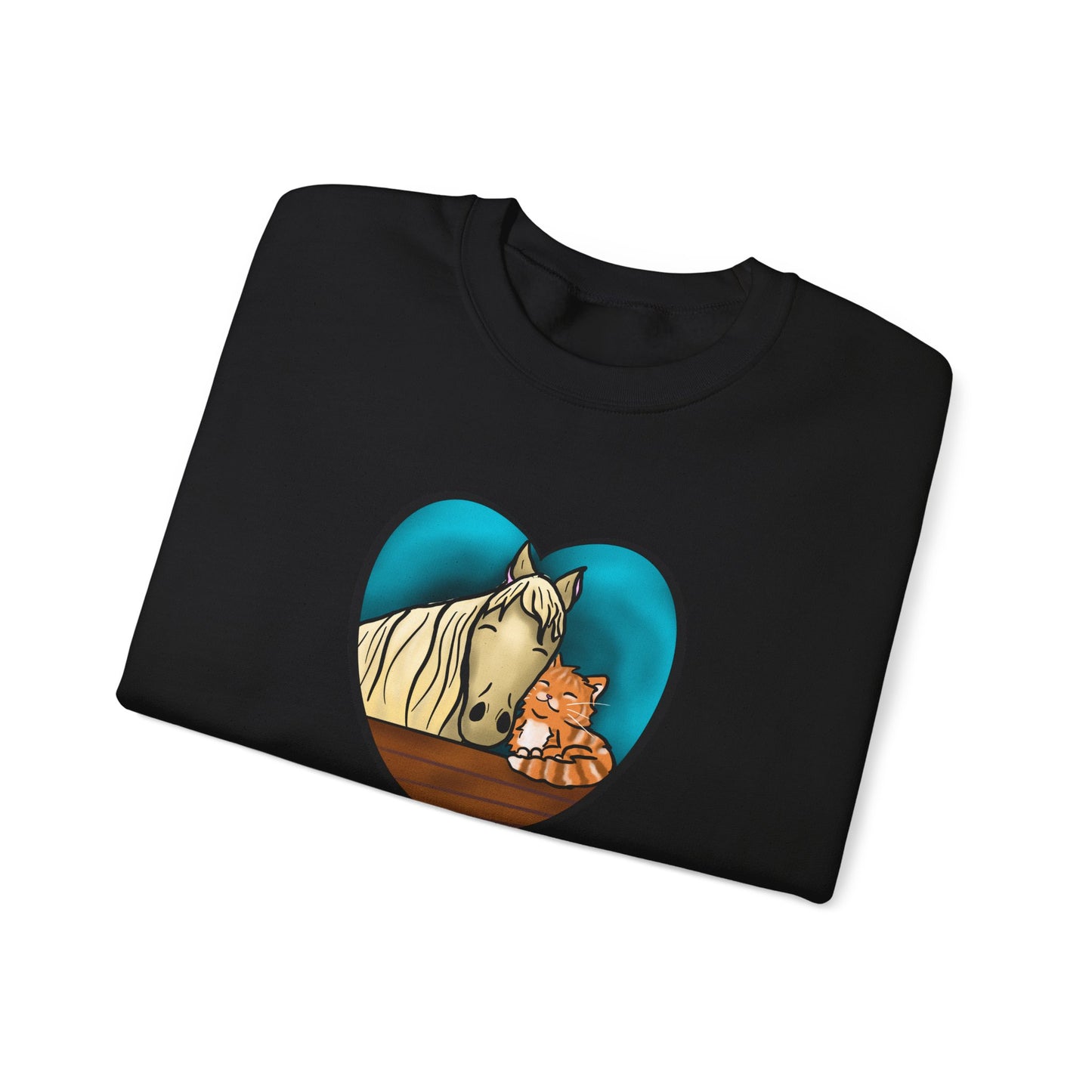 Horse and Kitten Heart Illustration sweatshirt | Cute Animal Barn Design