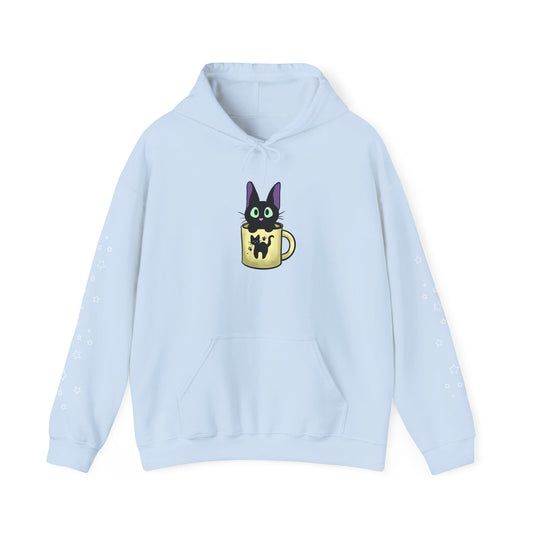 Black Cat in a Mug Hoodie — Cute Kawaii Black Cat Coffee Cup Sweatshirt