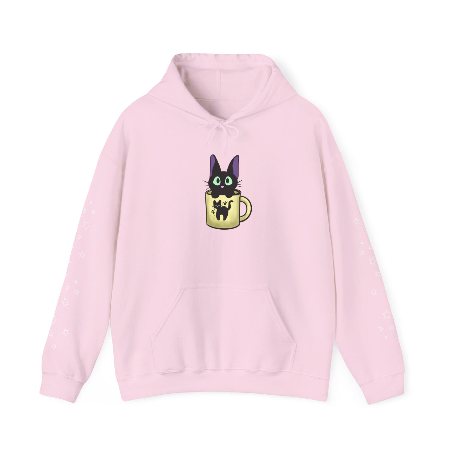 Black Cat in a Mug Hoodie — Cute Kawaii Black Cat Coffee Cup Sweatshirt