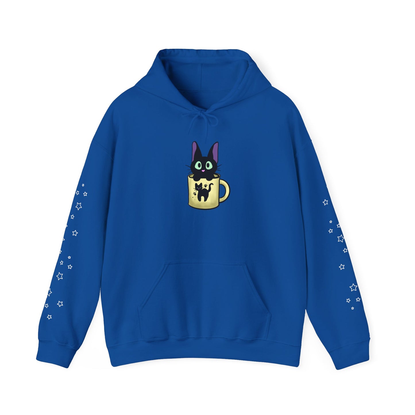 Black Cat in a Mug Hoodie — Cute Kawaii Black Cat Coffee Cup Sweatshirt