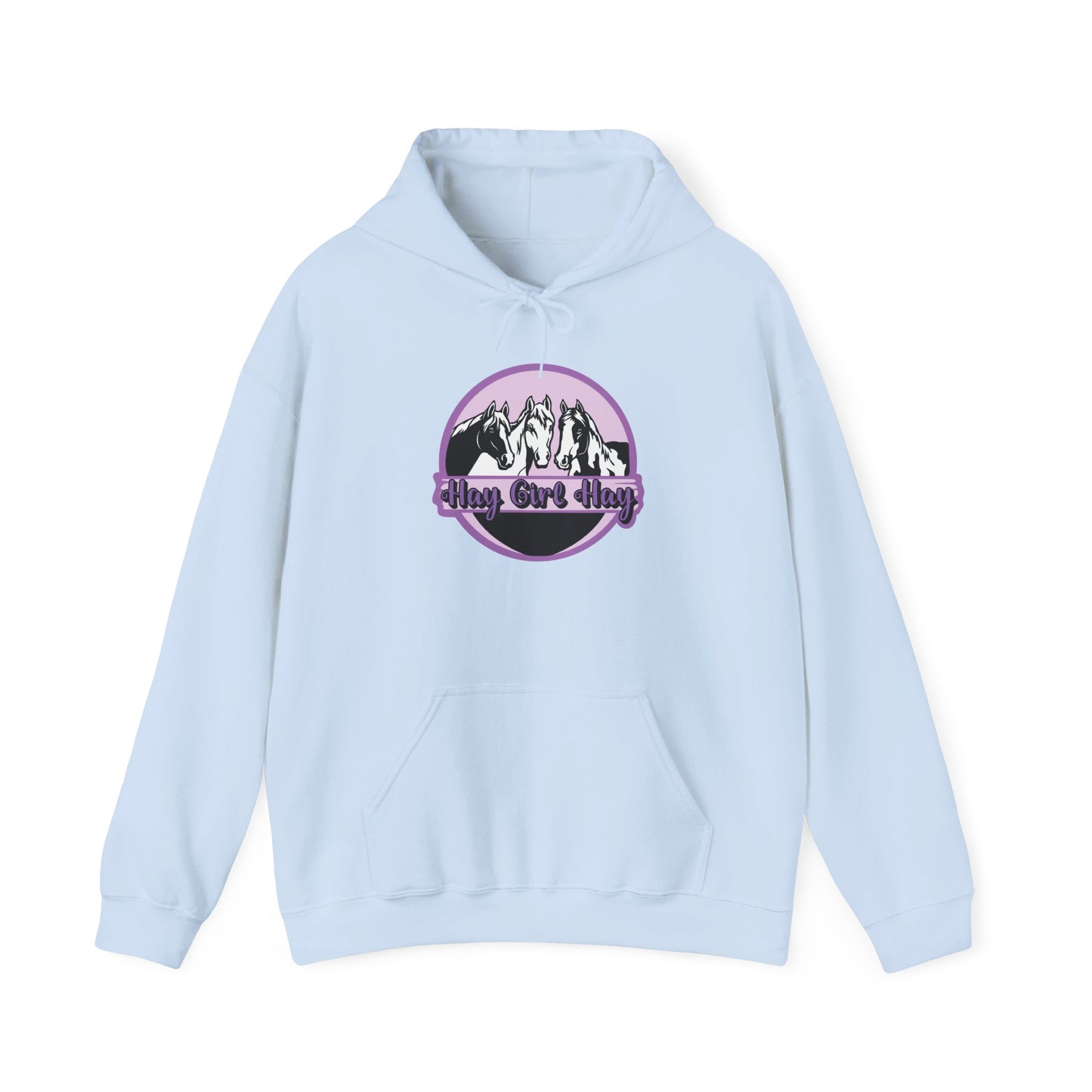 Hoodie — hay girl hay graphic in purple