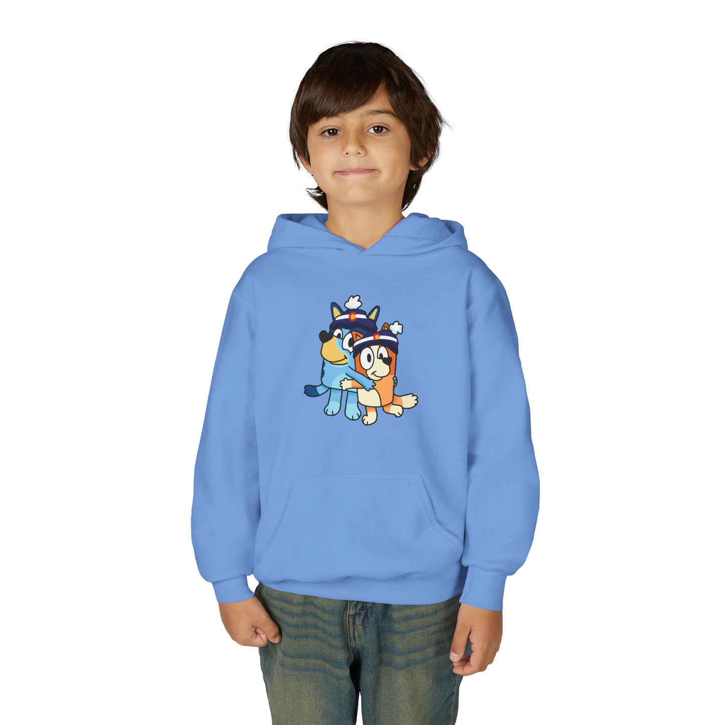 Kids Sizes - Cartoon Colorado Puppy Hoodie – Cute Blue & Brown Dog Friends Youth Hoodie