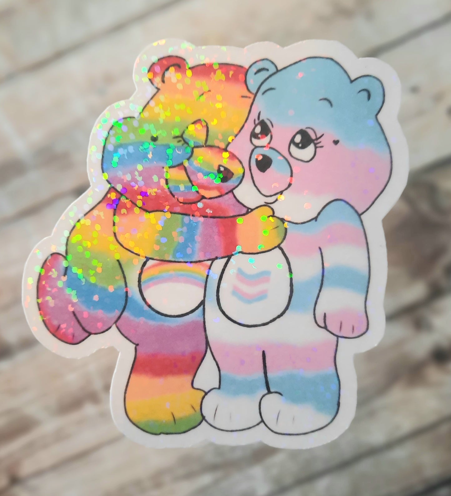 Gay and Trans pride hugging bears sticker