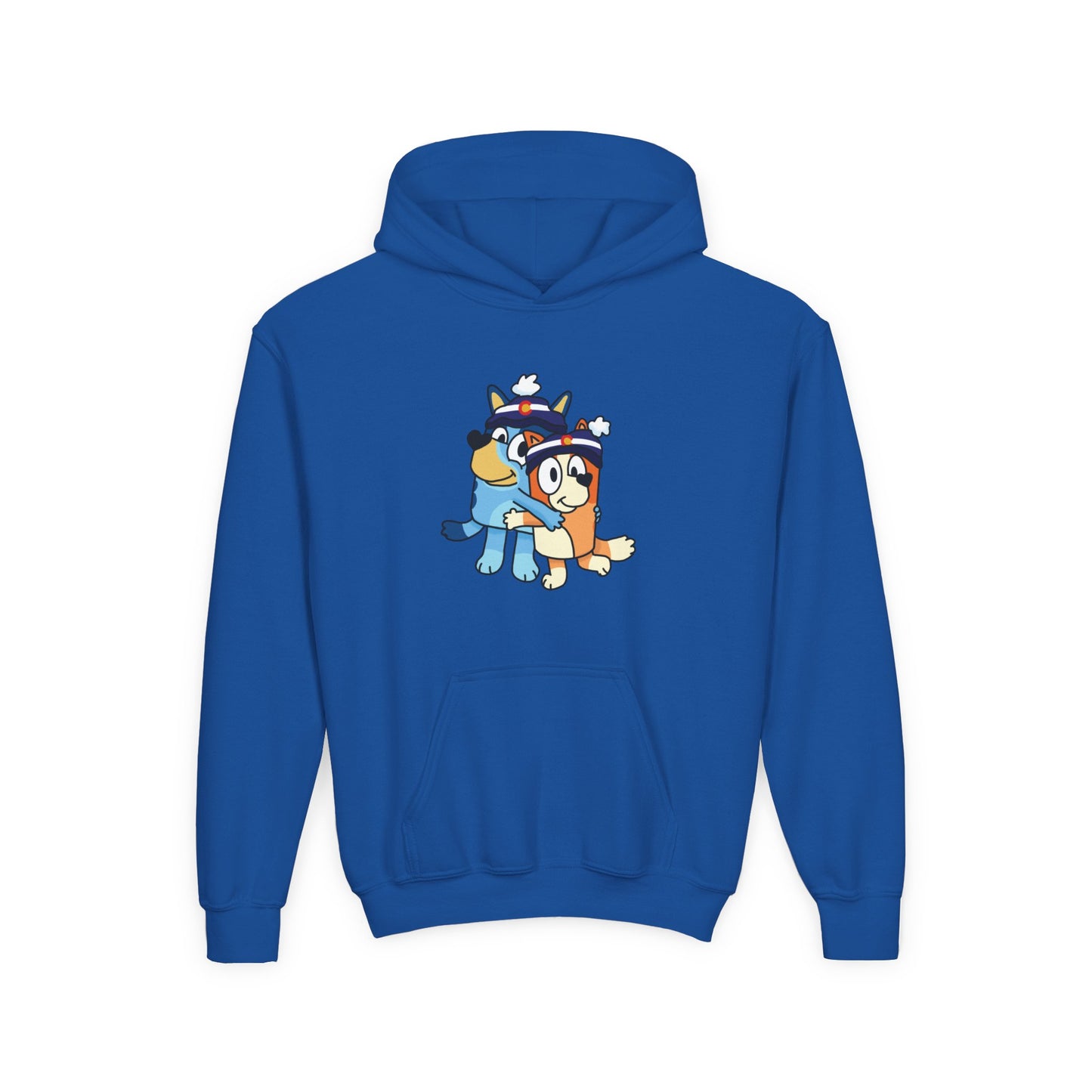 Kids Sizes - Cartoon Colorado Puppy Hoodie – Cute Blue & Brown Dog Friends Youth Hoodie