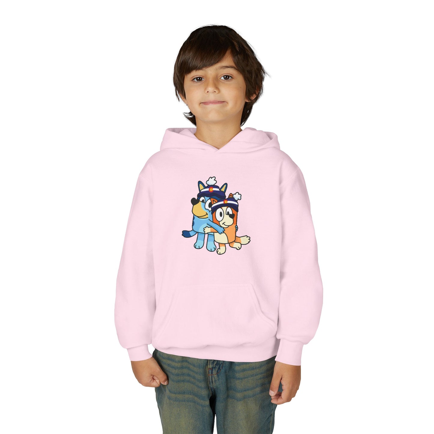 Kids Sizes - Cartoon Colorado Puppy Hoodie – Cute Blue & Brown Dog Friends Youth Hoodie