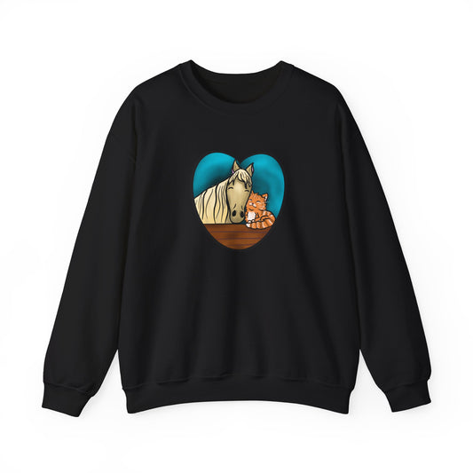 Horse and Kitten Heart Illustration sweatshirt | Cute Animal Barn Design
