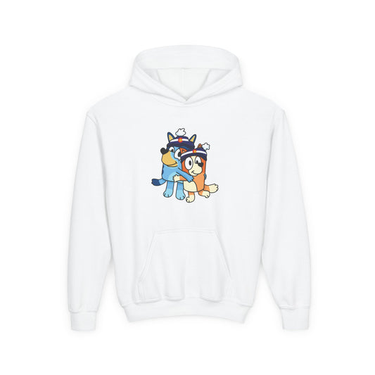 Kids Sizes - Cartoon Colorado Puppy Hoodie – Cute Blue & Brown Dog Friends Youth Hoodie