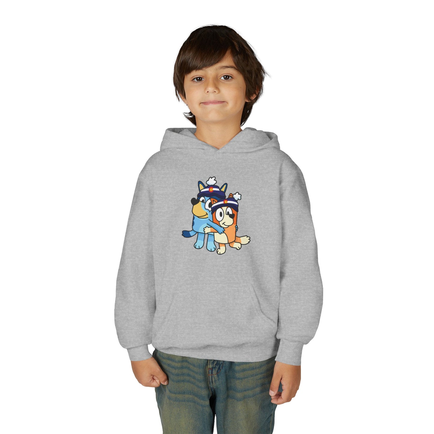 Kids Sizes - Cartoon Colorado Puppy Hoodie – Cute Blue & Brown Dog Friends Youth Hoodie