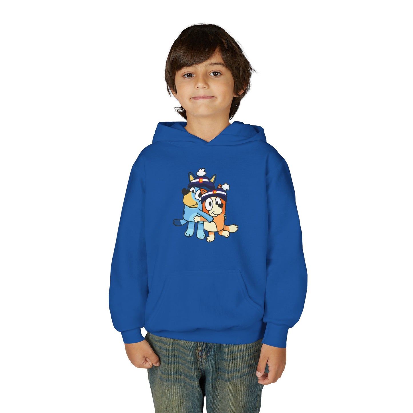 Kids Sizes - Cartoon Colorado Puppy Hoodie – Cute Blue & Brown Dog Friends Youth Hoodie