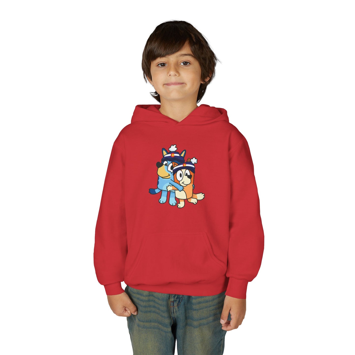 Kids Sizes - Cartoon Colorado Puppy Hoodie – Cute Blue & Brown Dog Friends Youth Hoodie