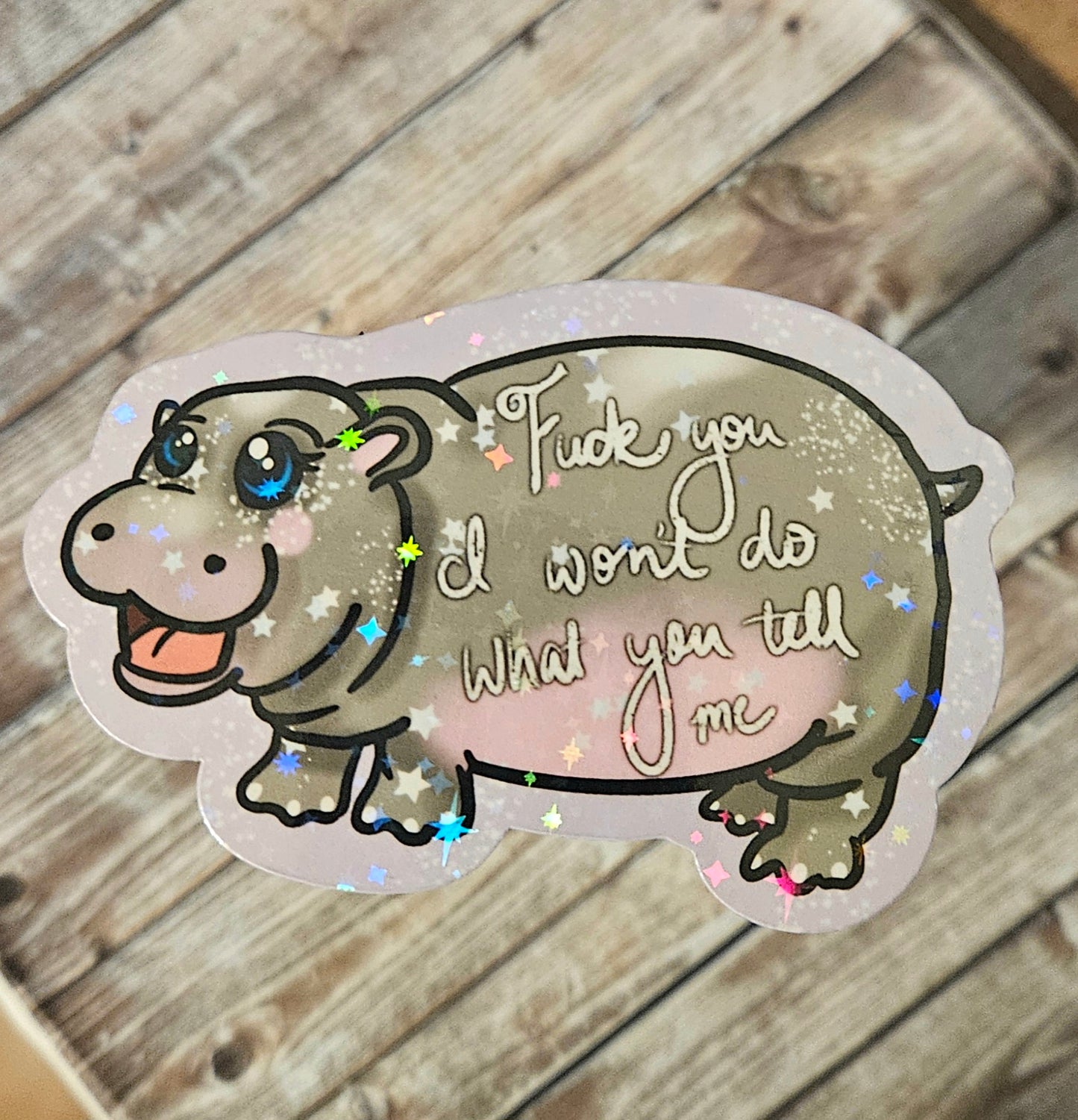 Naughty sweary baby hippo sticker !!cusswords included!!
