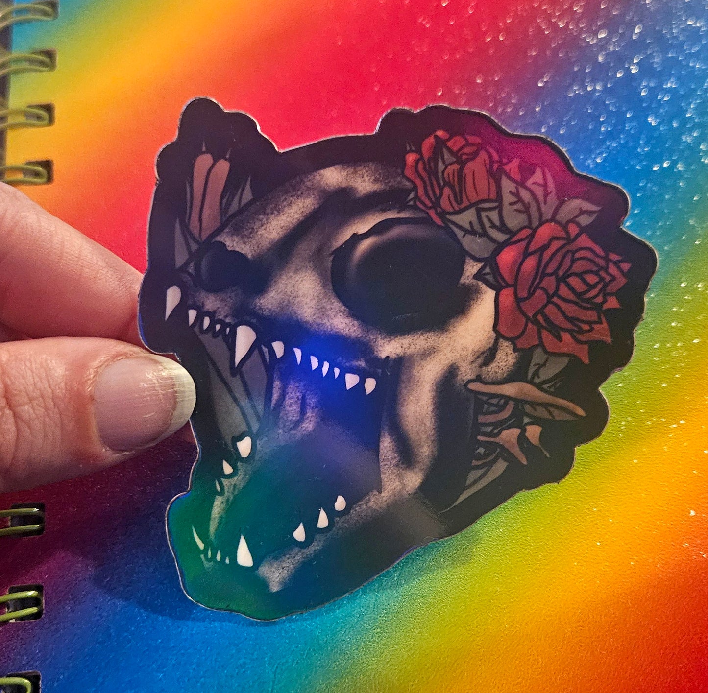 Cat skull and roses sticker