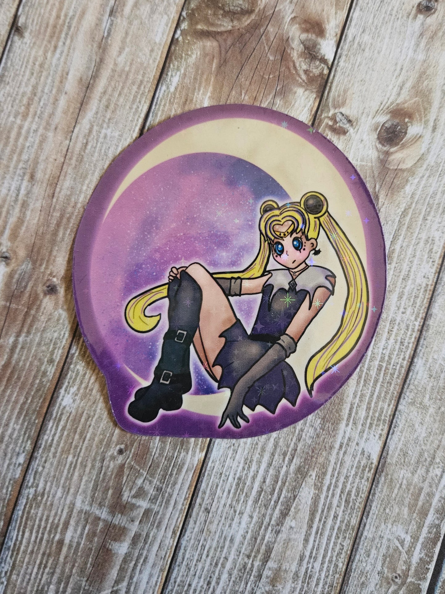 Moon girl sitting on a crescent moon sticker for water bottle