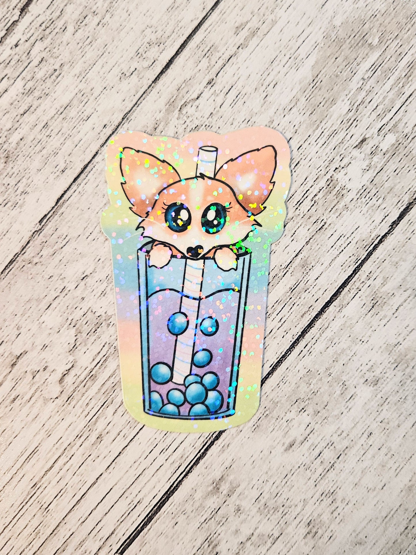 Colorful fox boba sticker