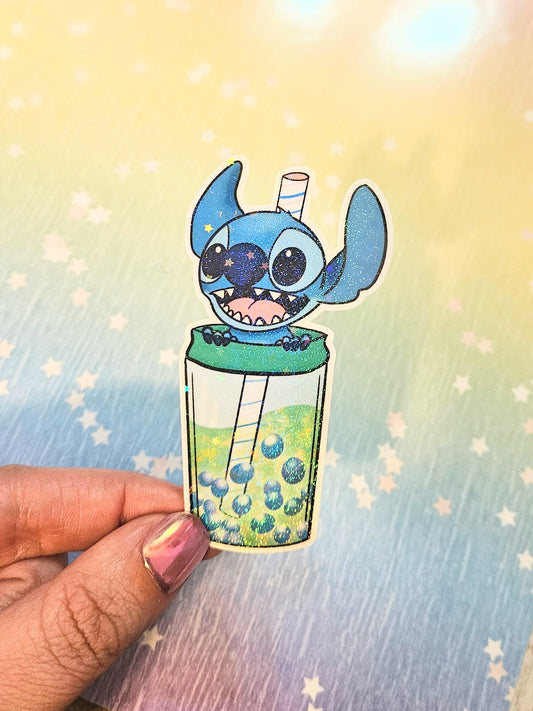 Blue alien cutie boba sticker