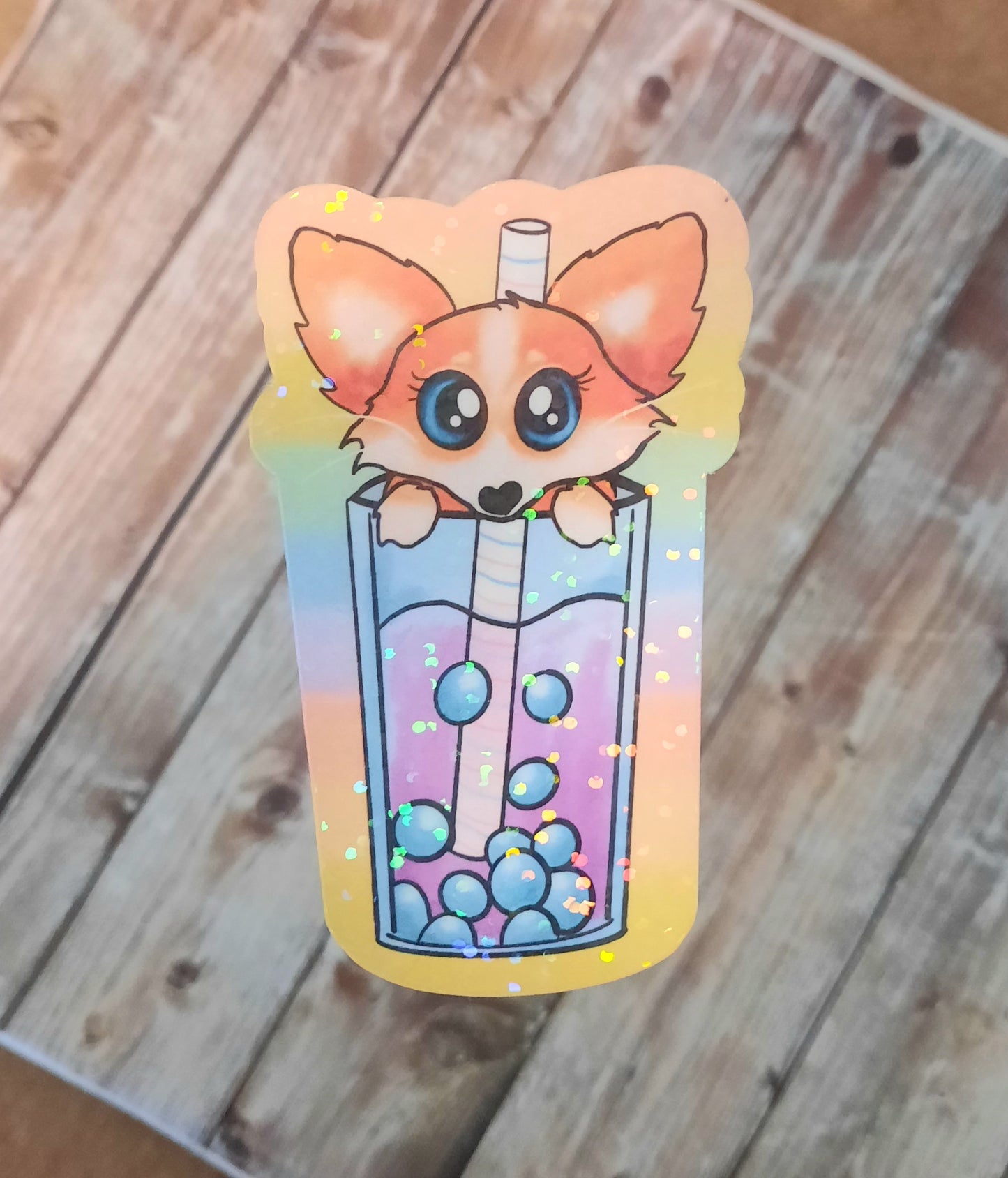 Colorful fox boba sticker