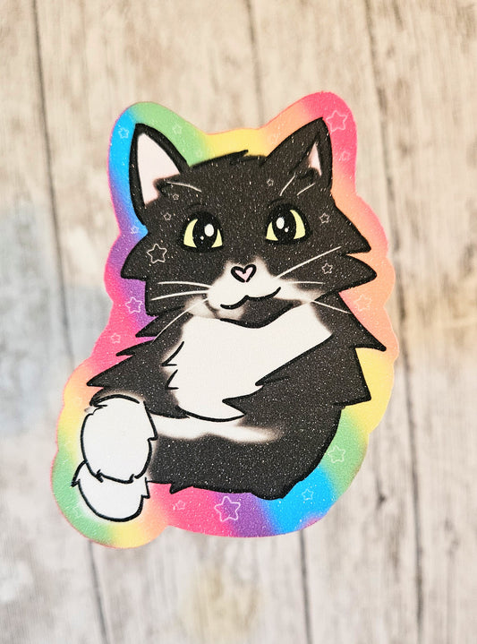 Tuxedo cat rainbow sticker