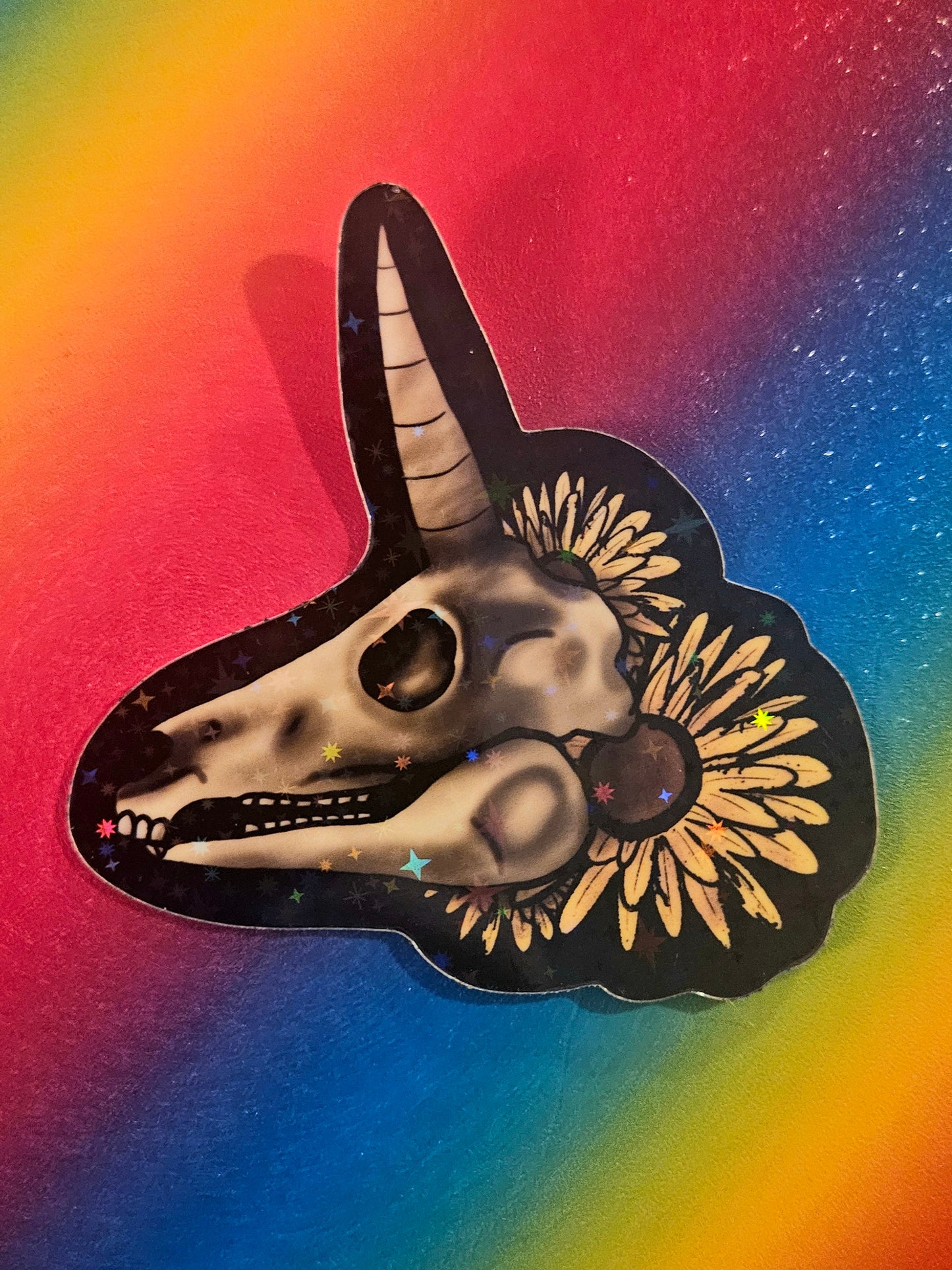 Glow in the dark unicorn skull sticker