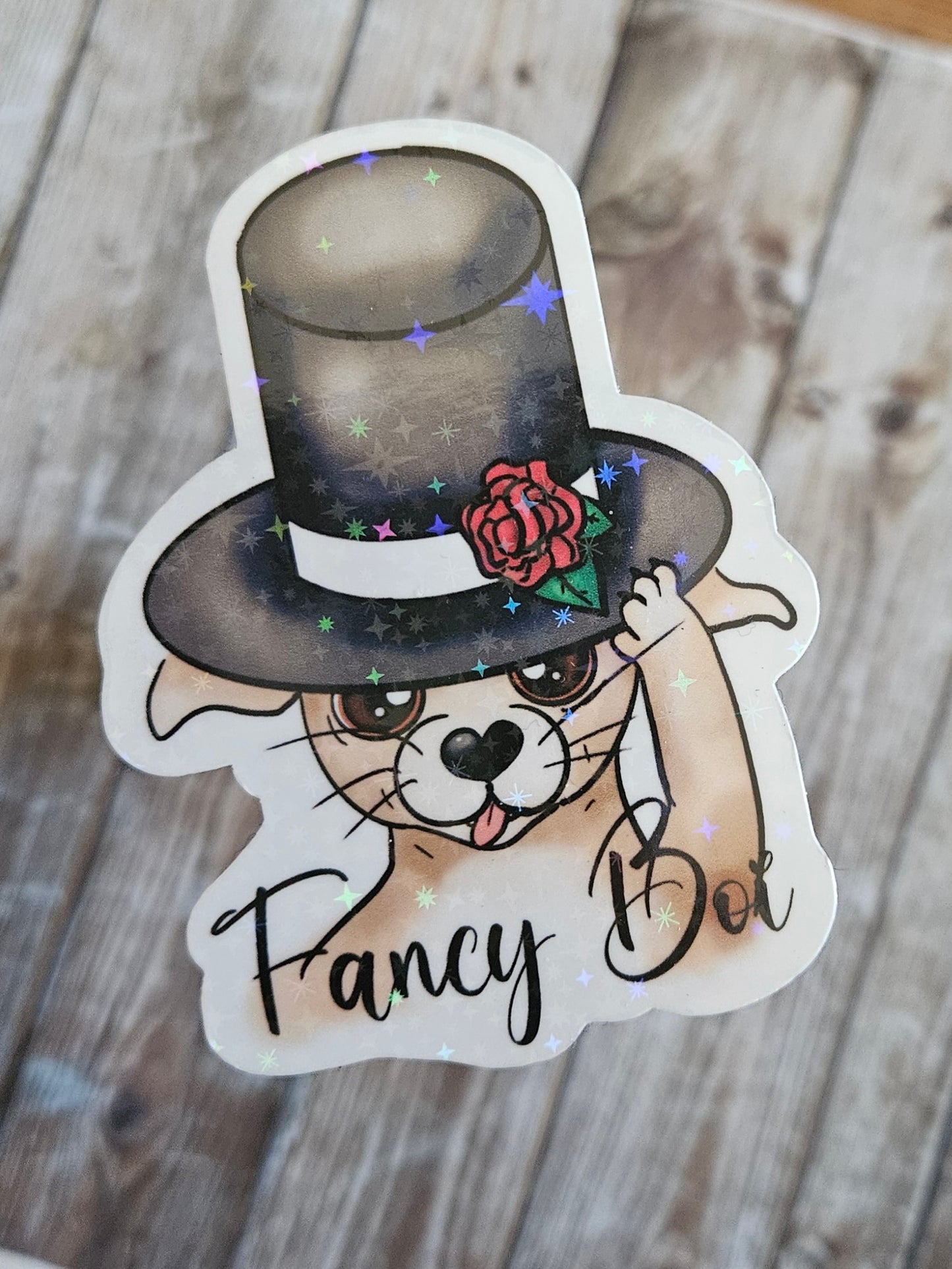 Fancy boi chihuahua with a top hat sticker for water bottle