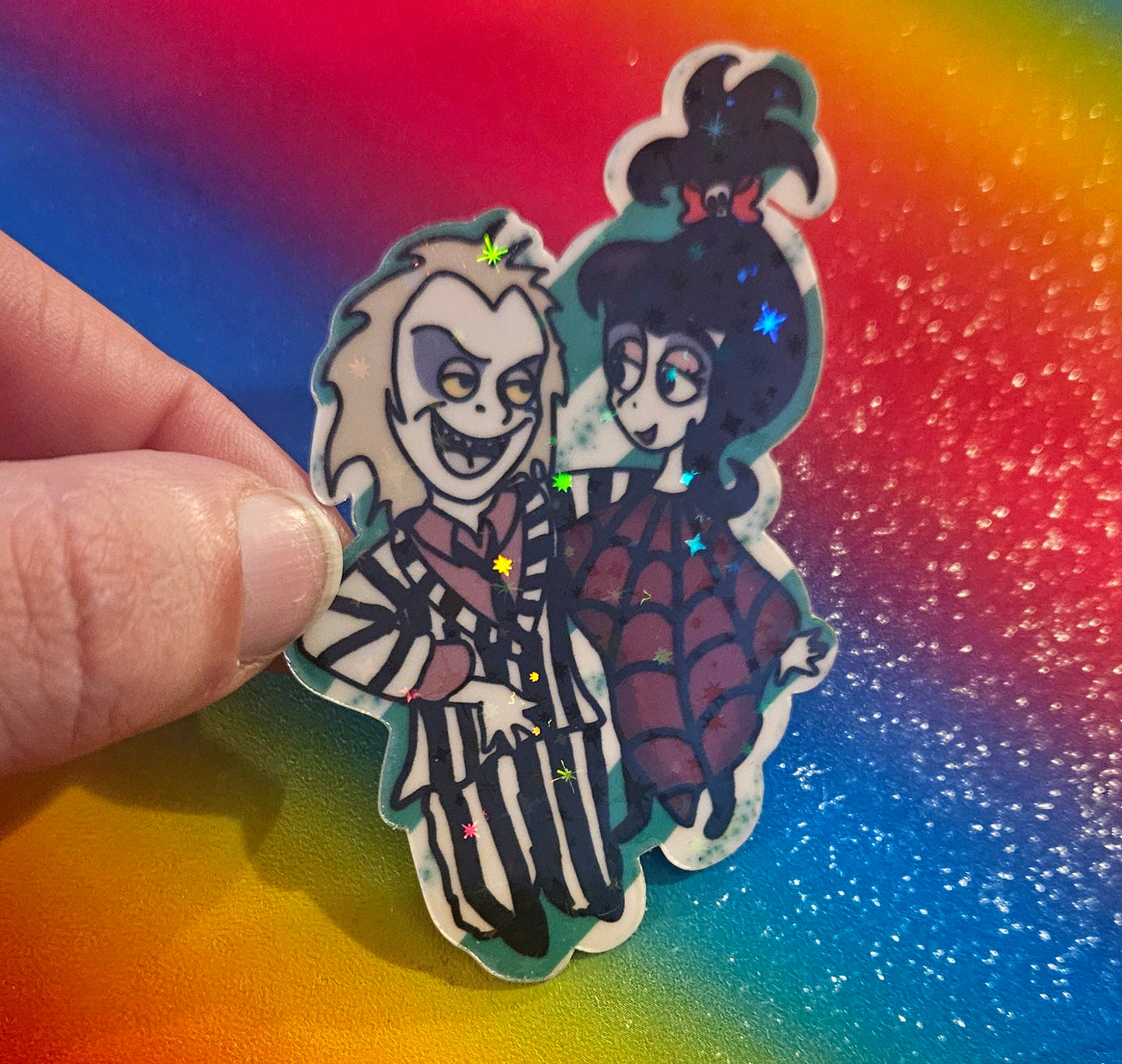 Beetle guy and goth girl cartoon sticker
