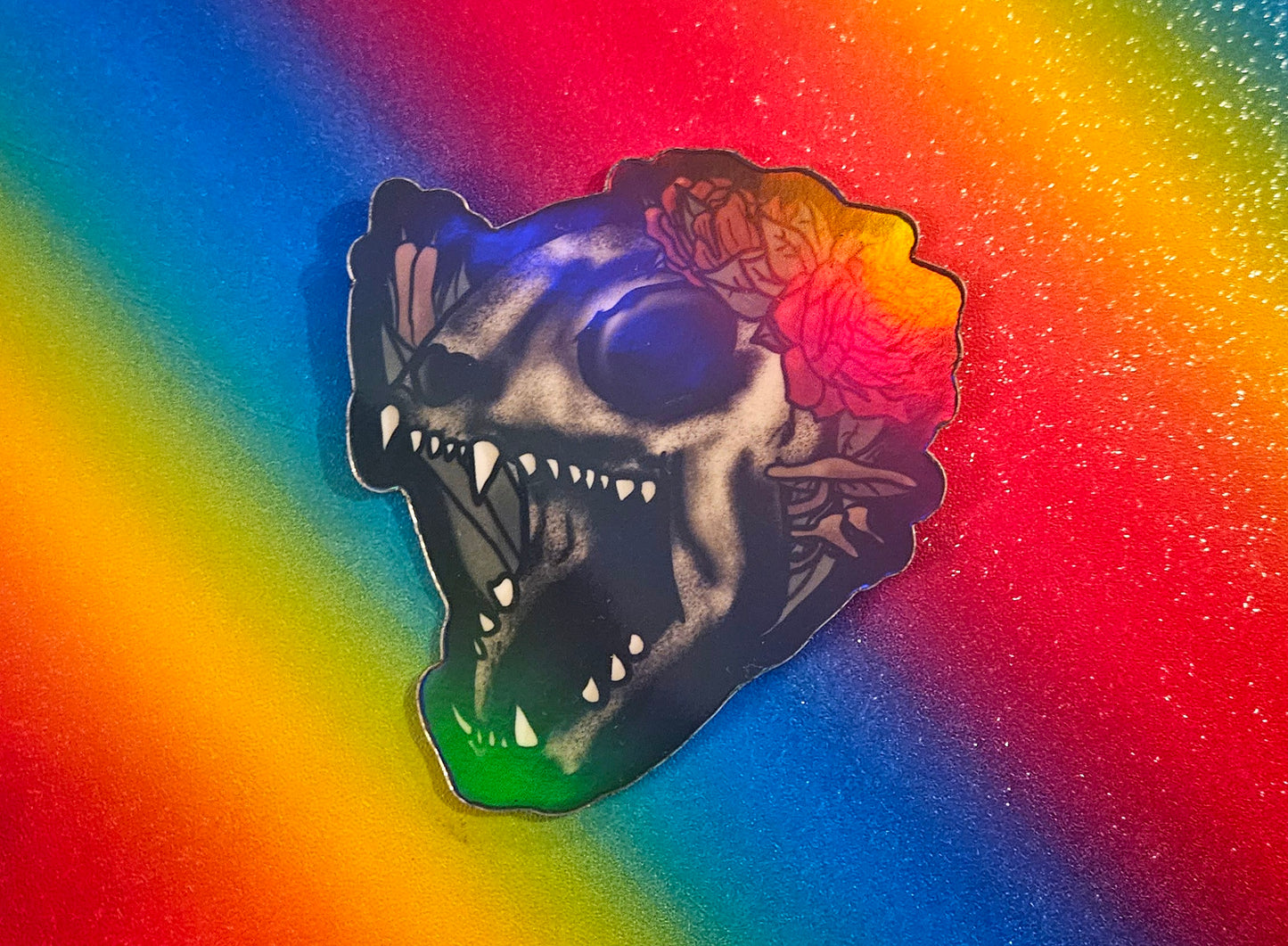 Cat skull and roses sticker