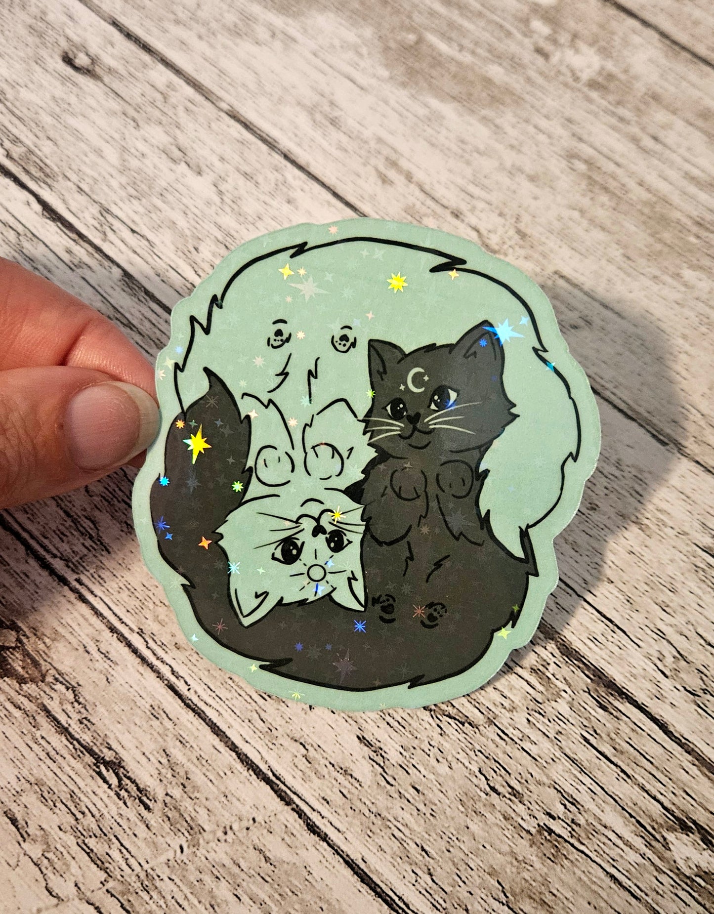 Yin yang inspired kitties sun and moon sticker