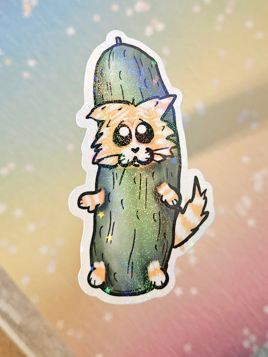Sad lil pickle cat sticker for water bottle