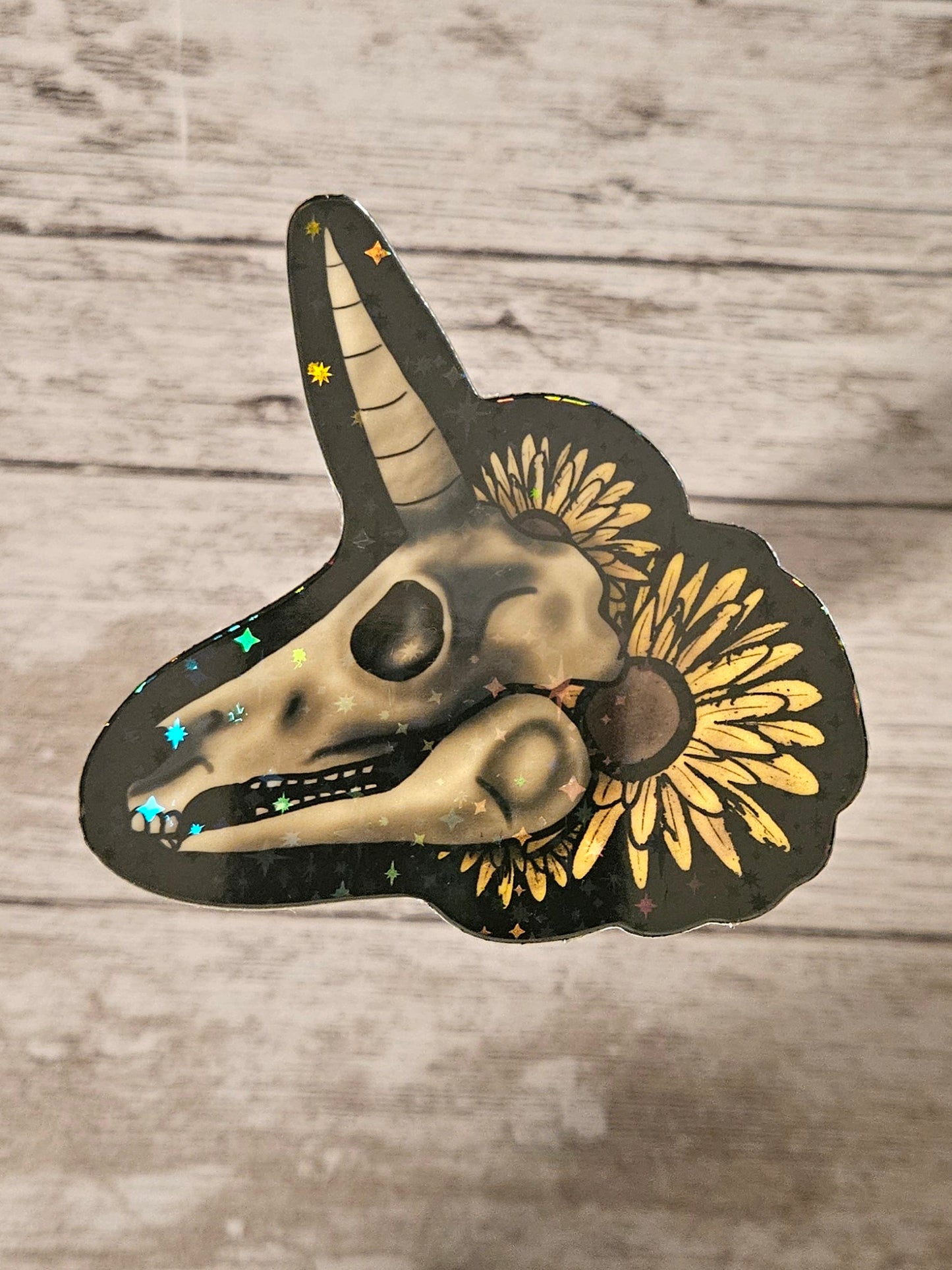 Glow in the dark unicorn skull sticker