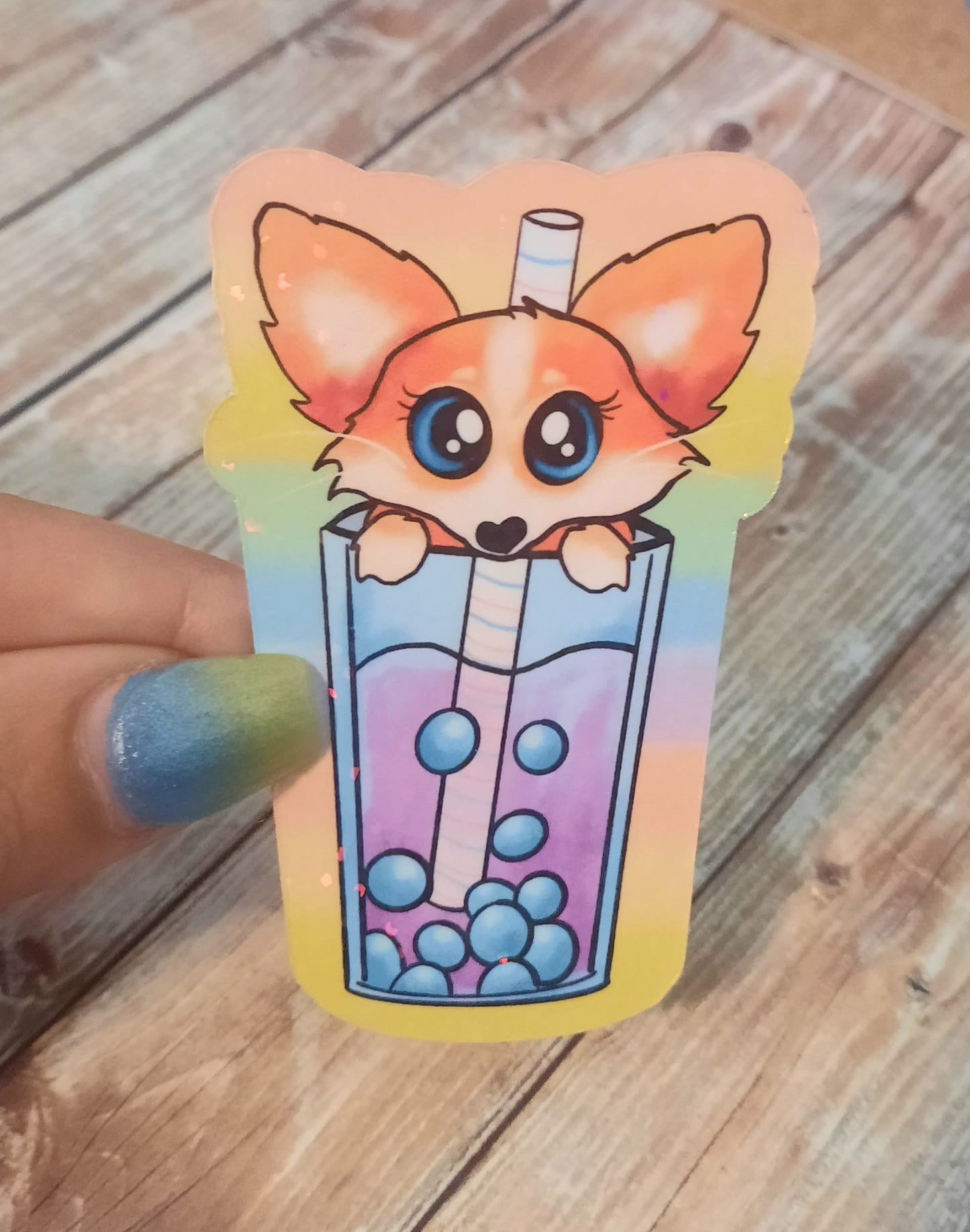 Colorful fox boba sticker