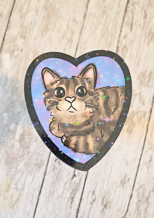Tabby cat heart sticker