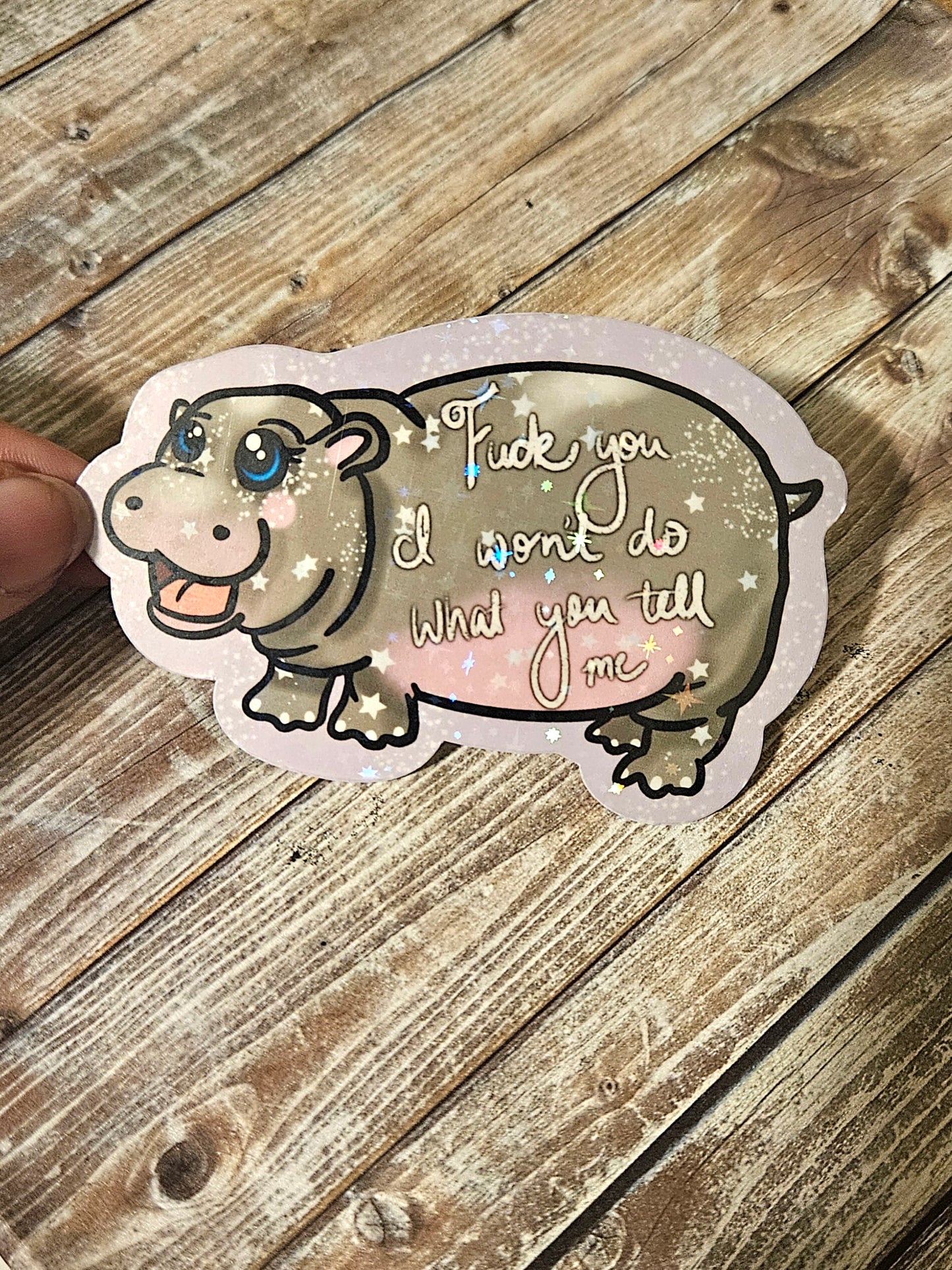 Naughty sweary baby hippo sticker !!cusswords included!!
