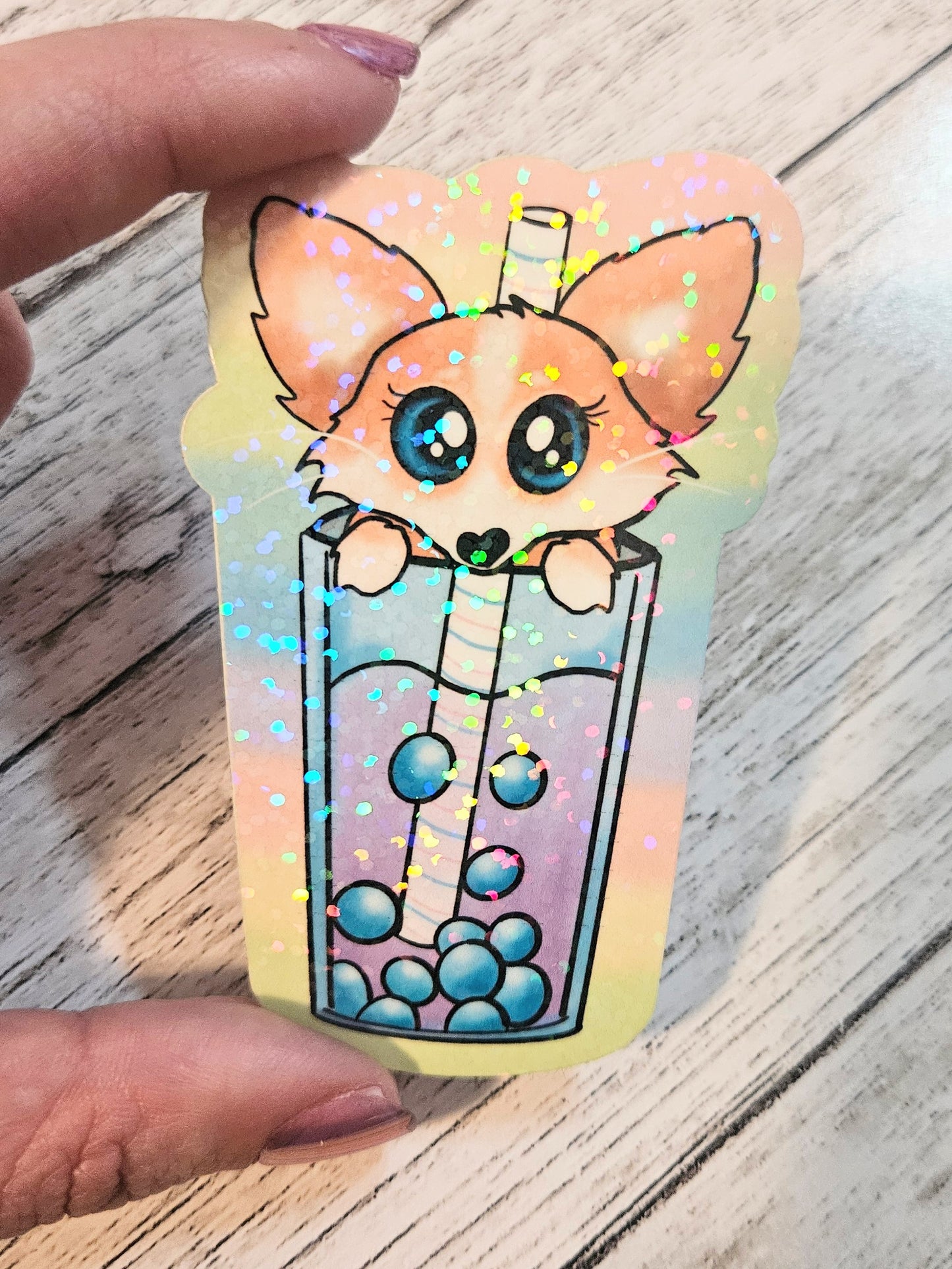 Colorful fox boba sticker