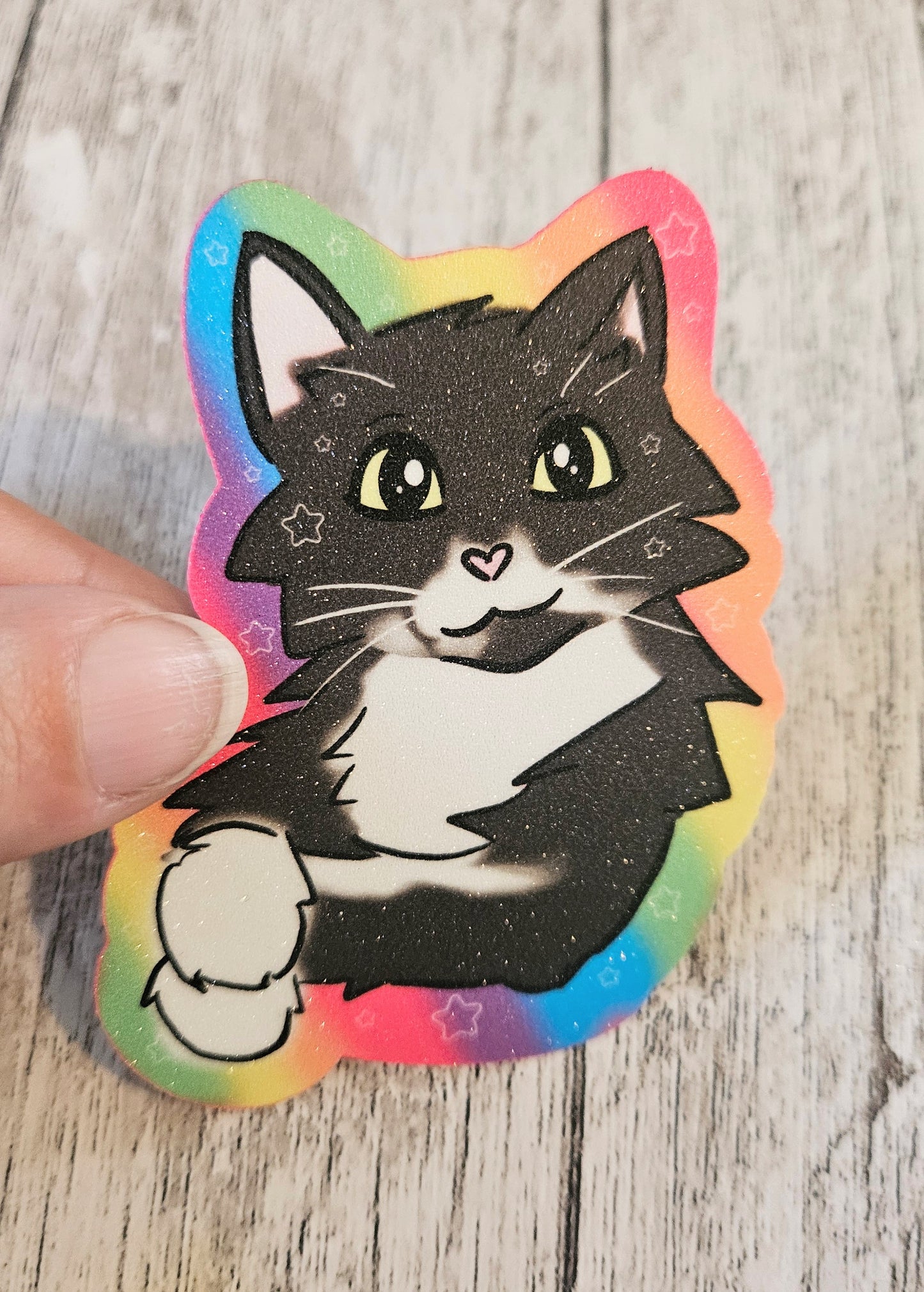 Tuxedo cat rainbow sticker