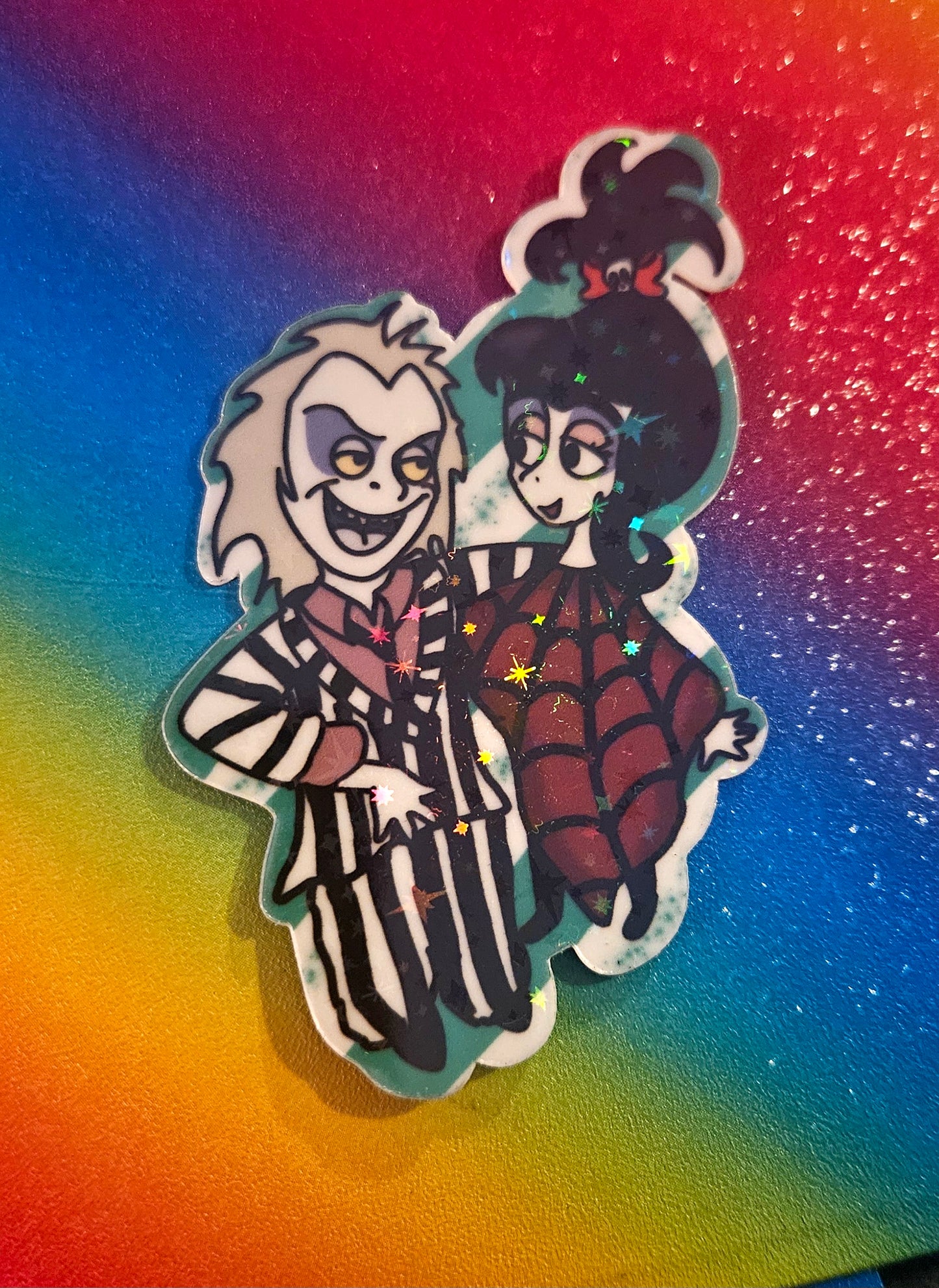 Beetle guy and goth girl cartoon sticker