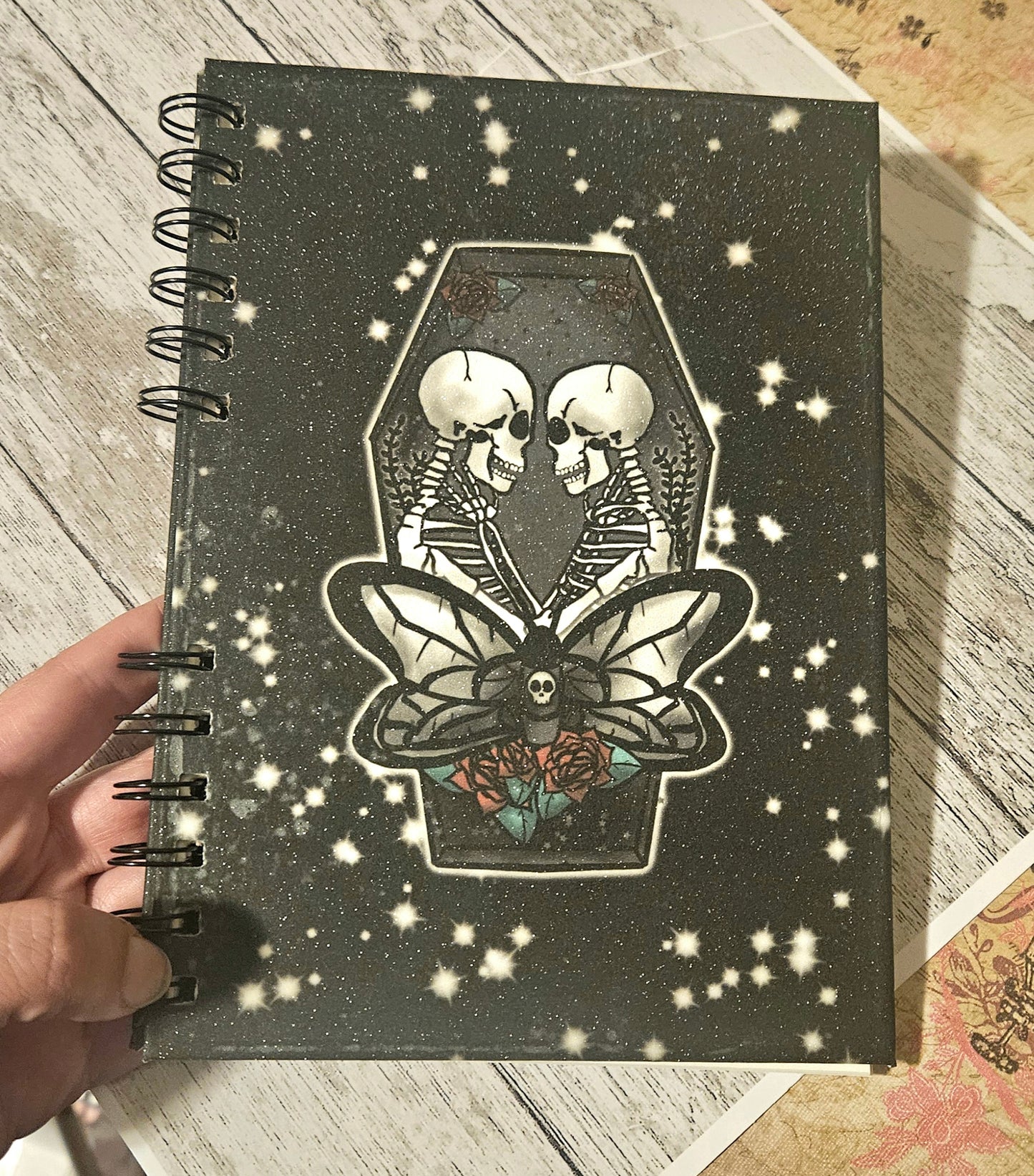 Skeletons and death moth Reusable sticker book for sticker hoarders (hard back)