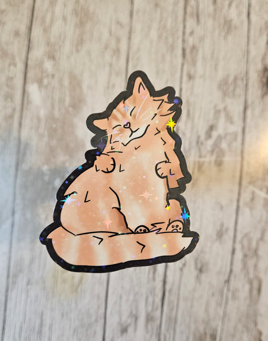 Comfy chonky orange cat sticker