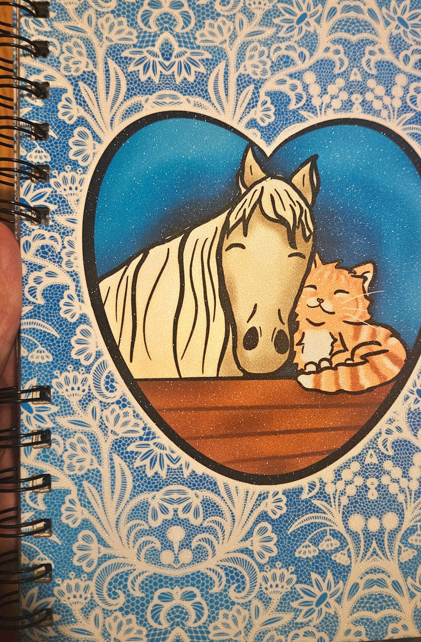 Snuggly horse and cat Sparkly Reusable sticker book for sticker hoarders (hard back)