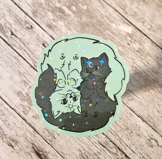 Yin yang inspired kitties sun and moon sticker