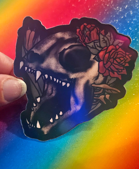 Cat skull and roses sticker