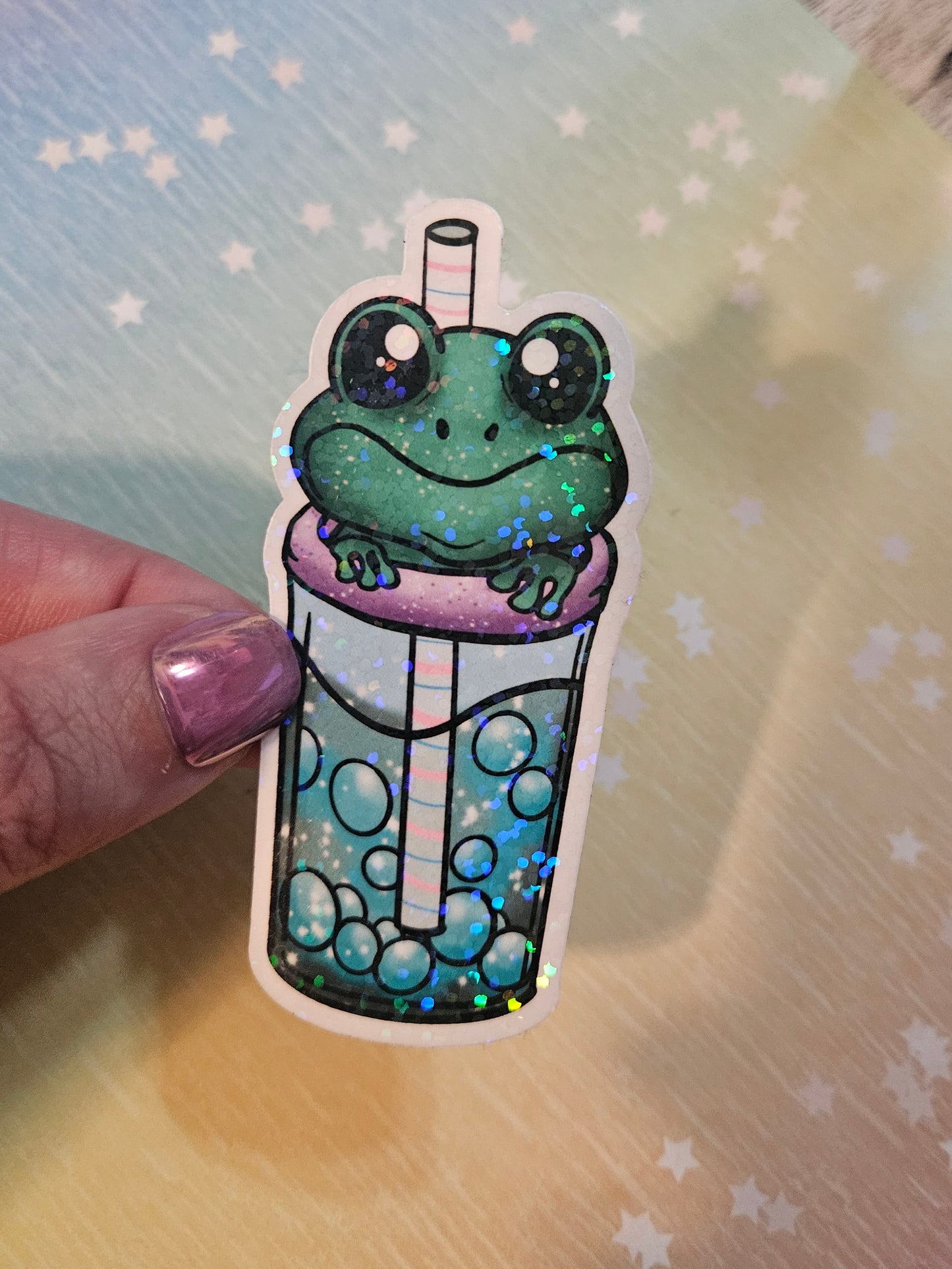 Frog Boba sticker for water bottle
