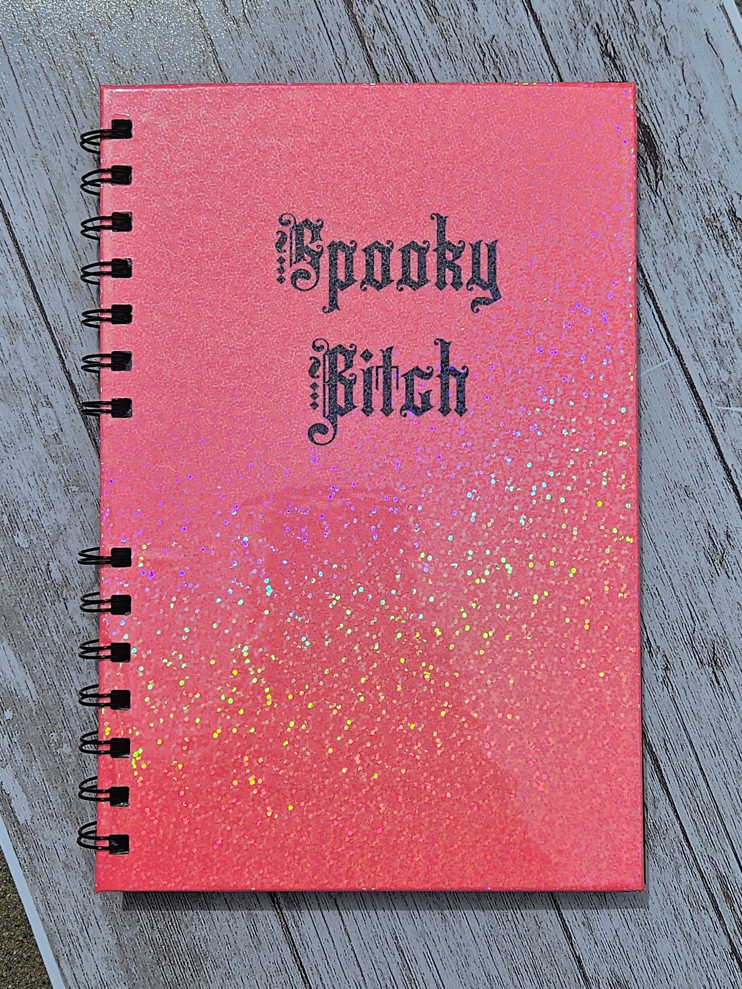 Glow in the dark Spooky Bitch black page notebook