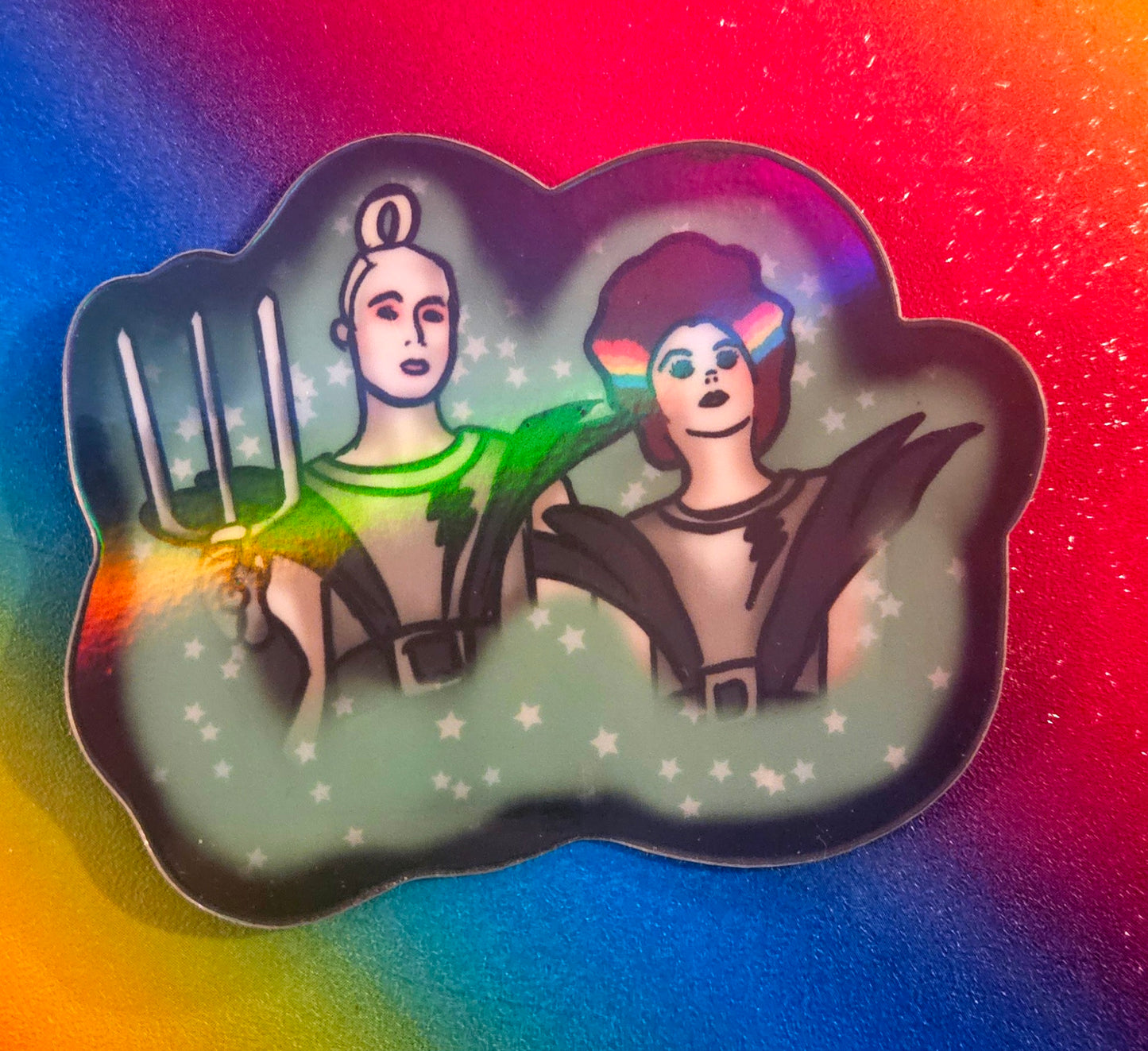 See androids fighting, Riff Raff and Magenta rocky horror sticker for water bottle