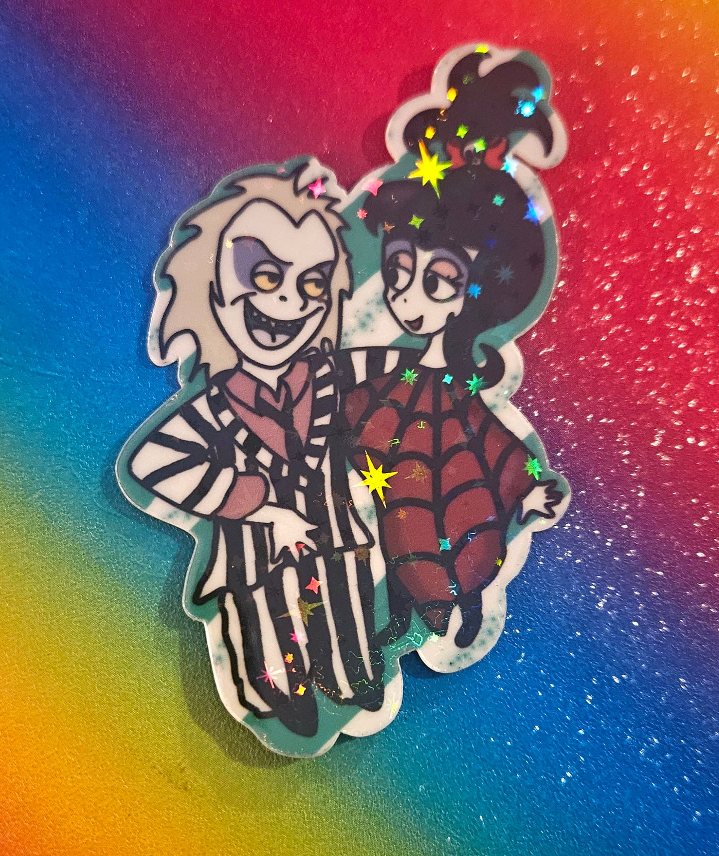 Beetle guy and goth girl cartoon sticker