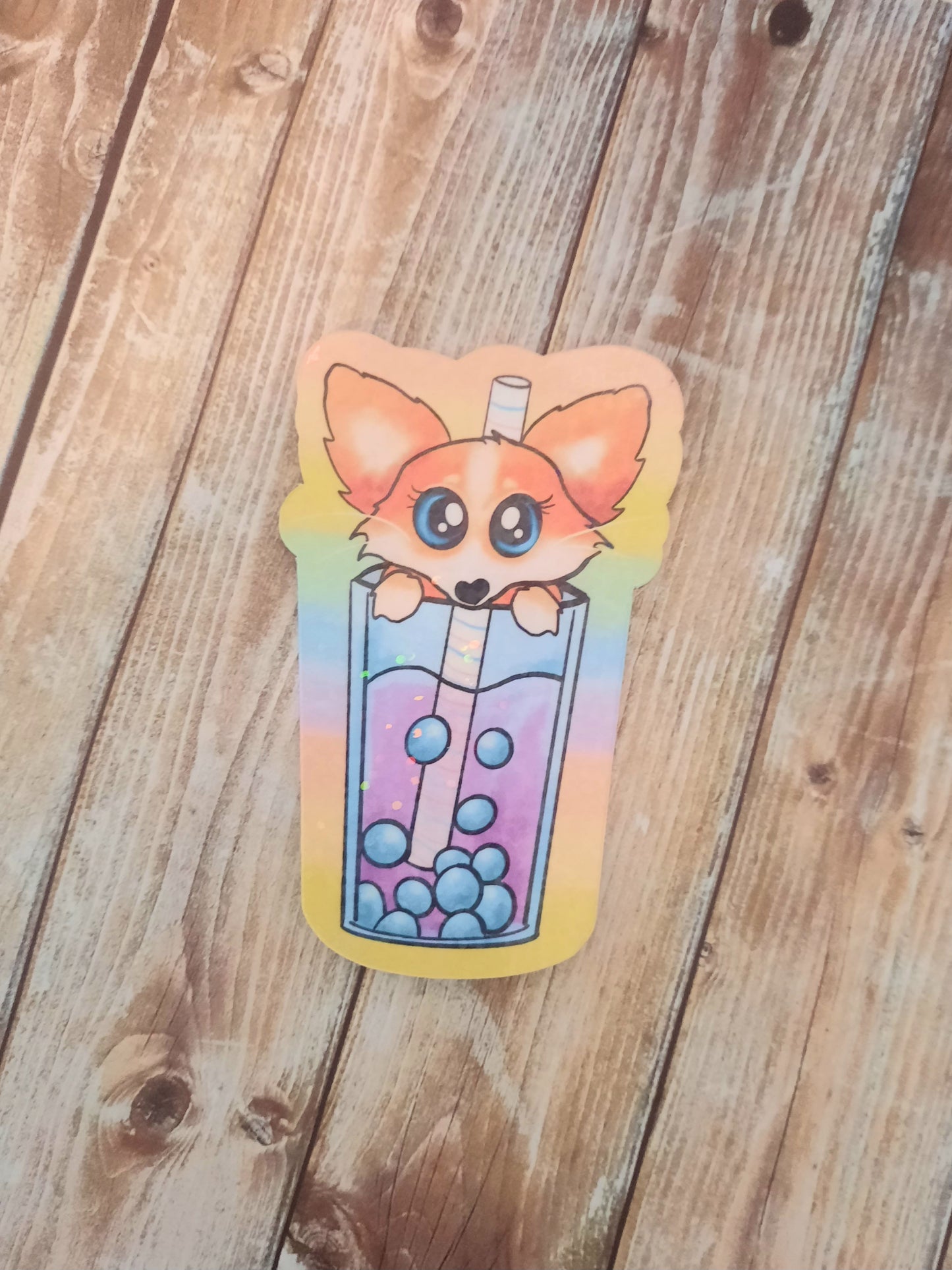 Colorful fox boba sticker